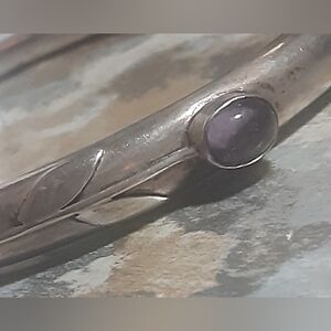 Handmade Vintage STERLING AMETHYST FLOWER on VINE BANGLE